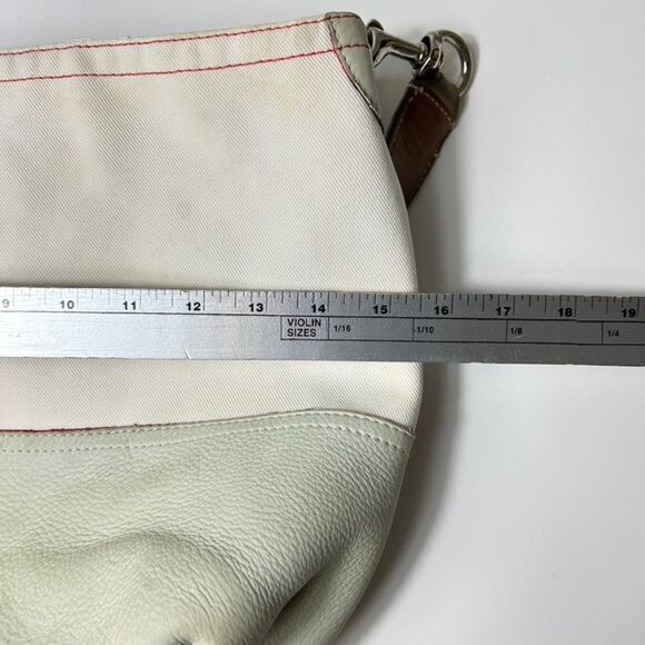Coach #7459 Rare Ltd Ed Ivory Canvas Sage Leather Striped Strap Large Hobo Bag - Picture 13 of 15